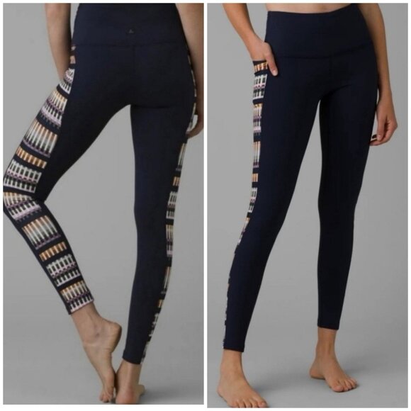 Prana Pants - Prana Laye Navy Blue Striped Plaid High Rise Pocket Tight Leggings Size Small